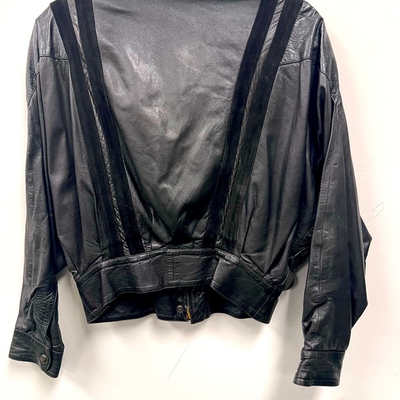 Vintage wing black buttery leather 80s 90s jacket with suede stripes - Picture 2 of 7